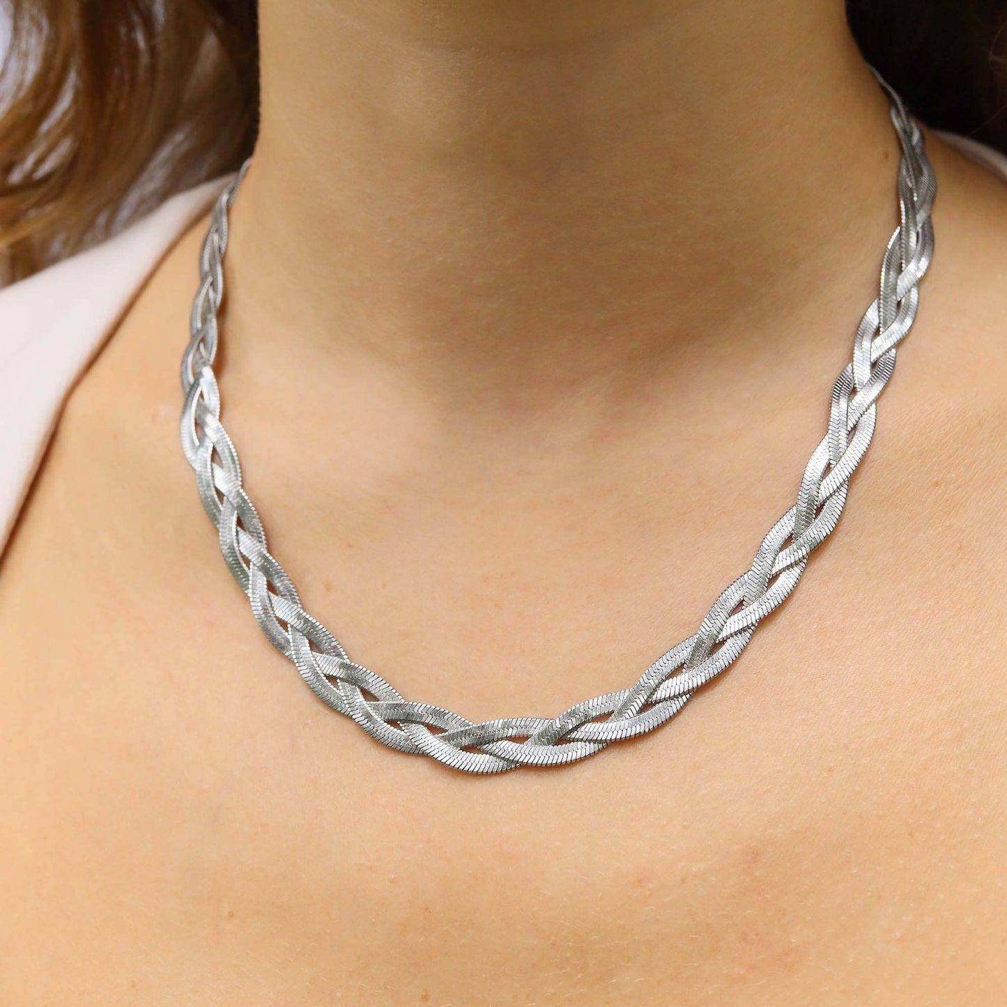 18K Gold PVD Stainless Steel Interwoven Herringbone Chain Necklace
