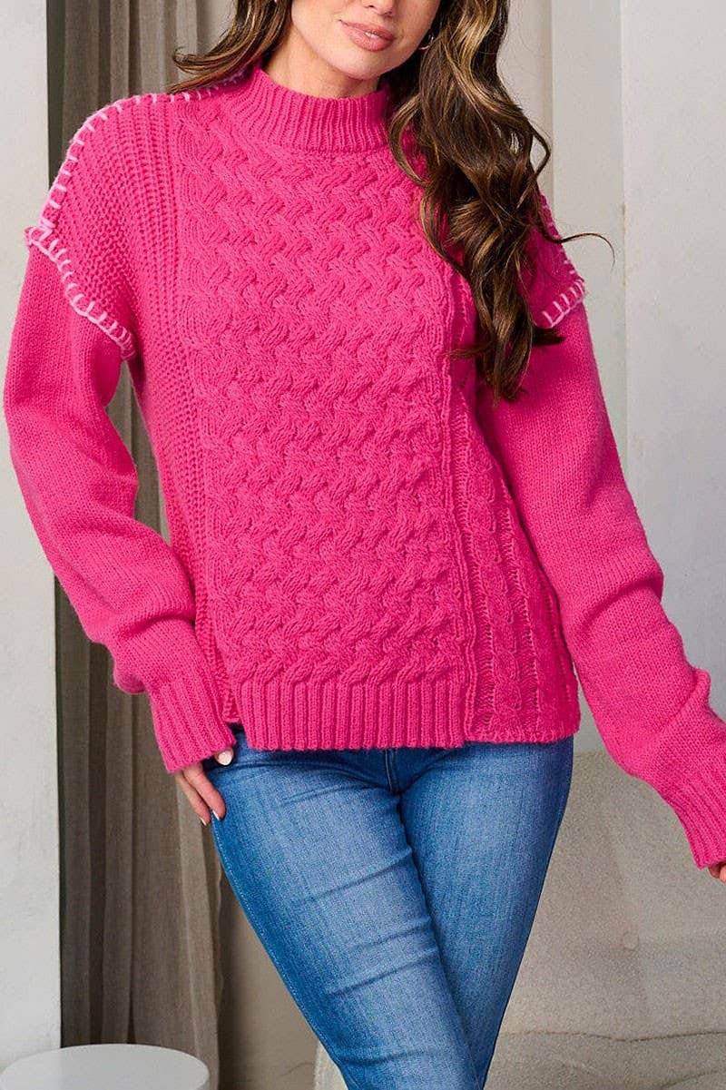 MOCK NECK TRIM DETAILED PULLOVER SWEATER