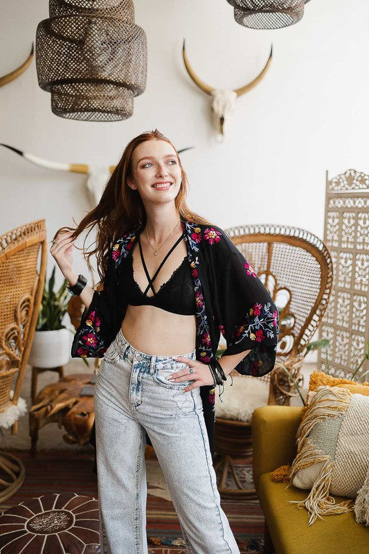 Garland Embroidered Kimono