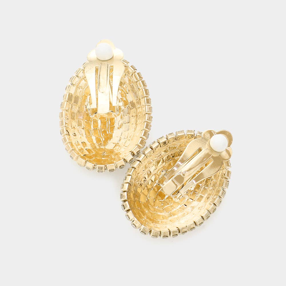 Rhinestone Pave Oval Evening Clip on Earrings