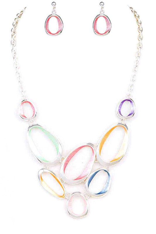 Mix Color Enamel Ring Statement Necklace Set