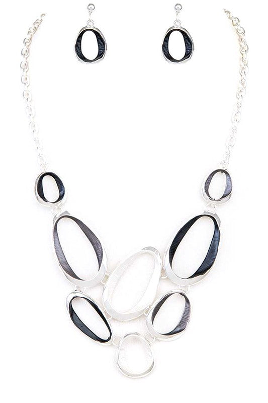 Mix Color Enamel Ring Statement Necklace Set