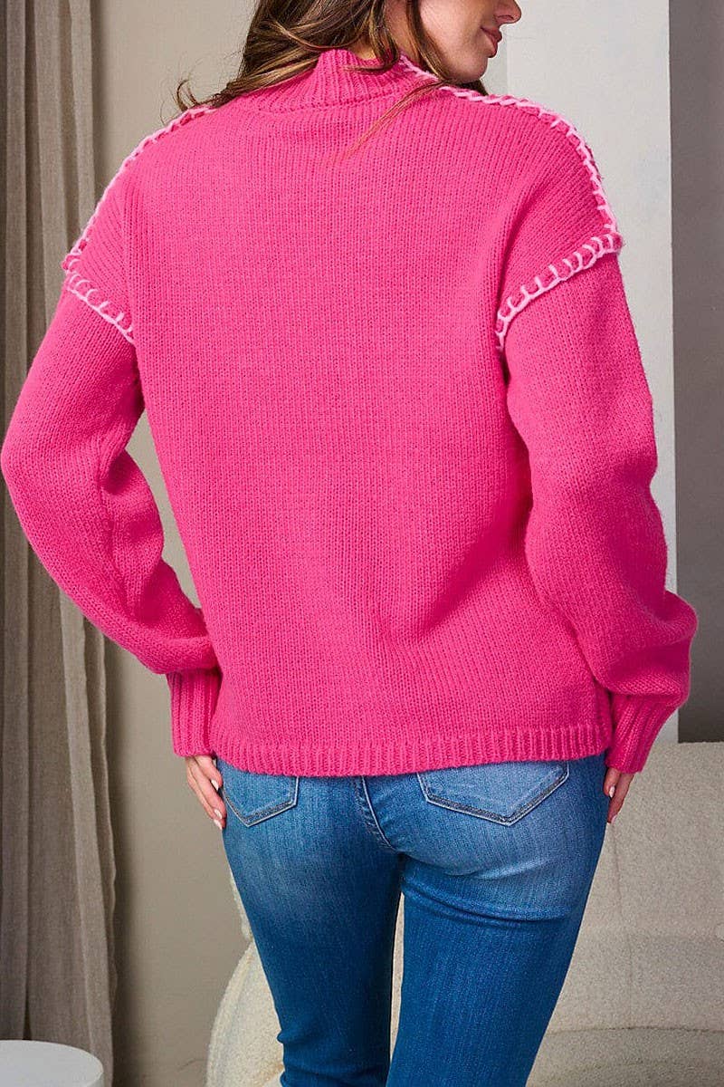 MOCK NECK TRIM DETAILED PULLOVER SWEATER