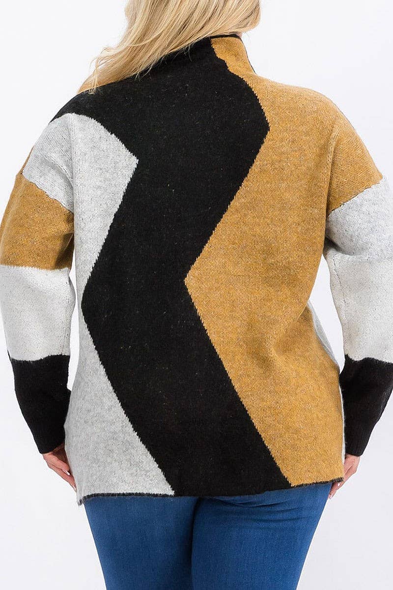 LONG SLEEVE MOCK NECK COLORBLOCK PULLOVER SWEATER