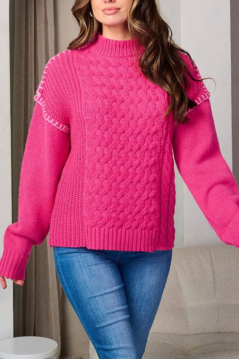 MOCK NECK TRIM DETAILED PULLOVER SWEATER