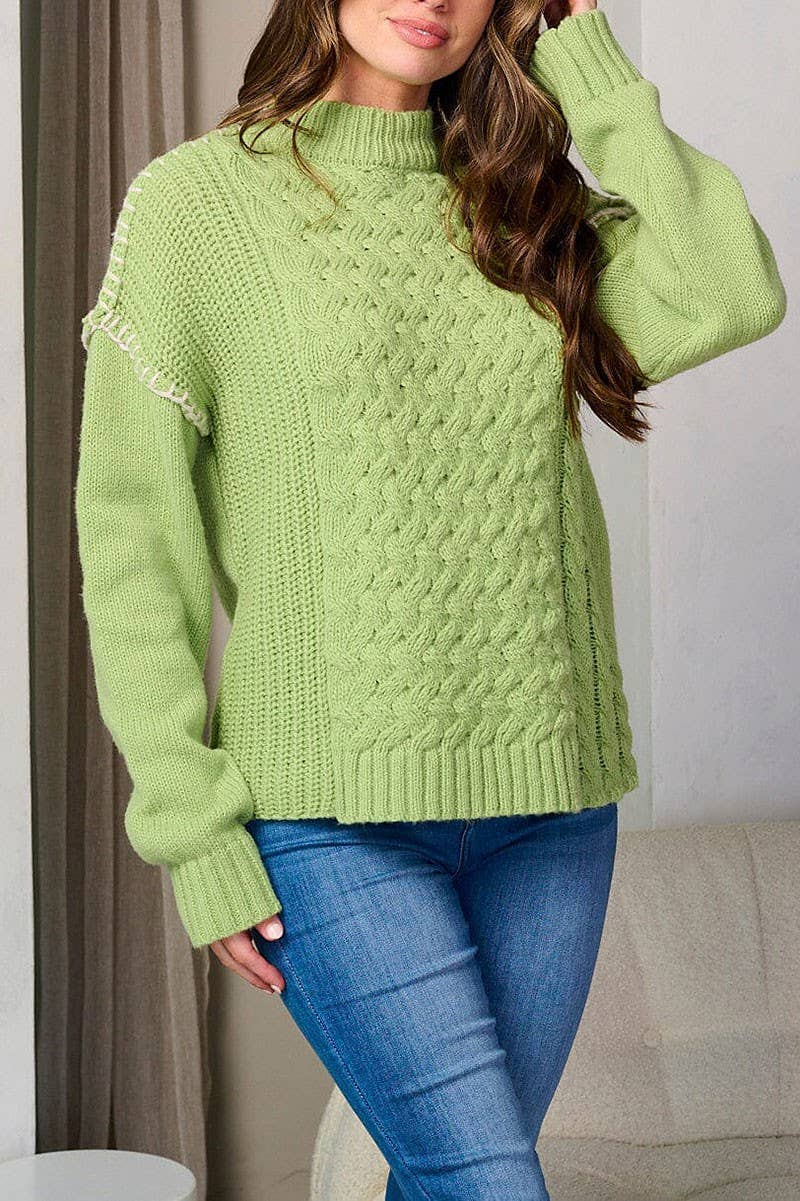 MOCK NECK TRIM DETAILED PULLOVER SWEATER