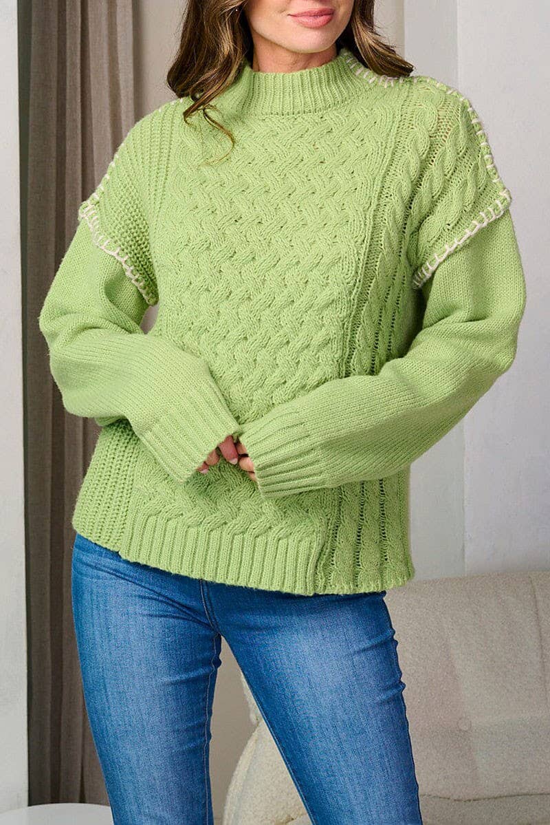 MOCK NECK TRIM DETAILED PULLOVER SWEATER