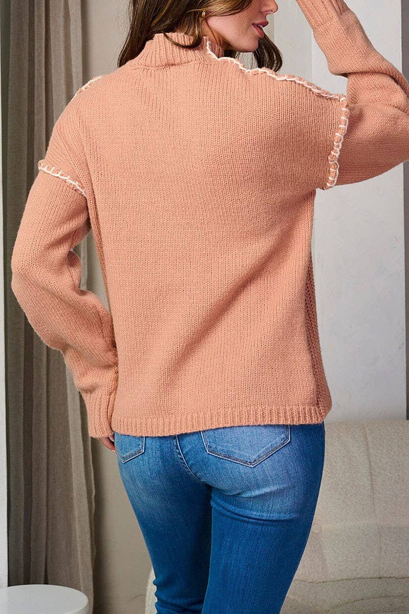 MOCK NECK TRIM DETAILED PULLOVER SWEATER