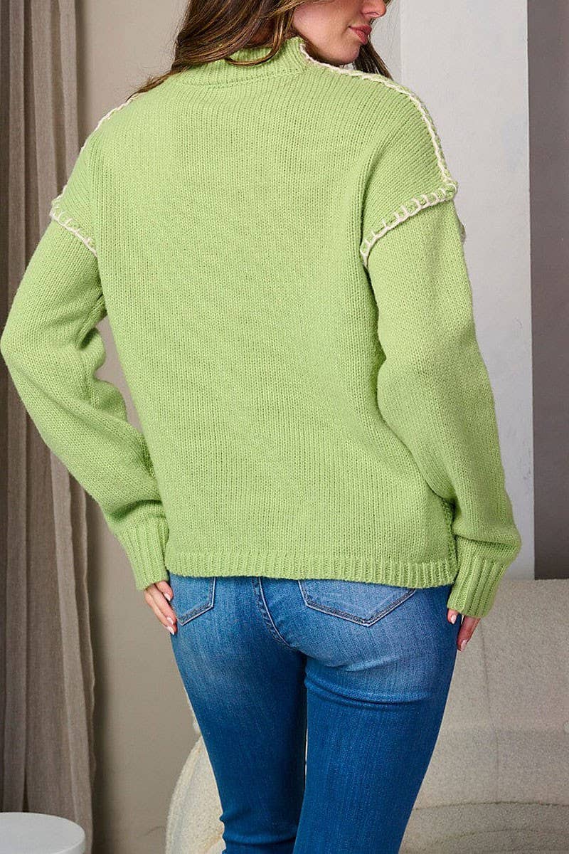 MOCK NECK TRIM DETAILED PULLOVER SWEATER