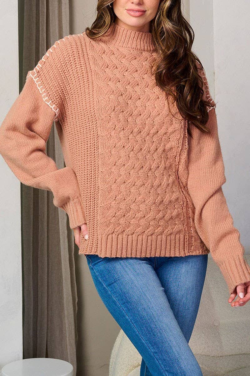 MOCK NECK TRIM DETAILED PULLOVER SWEATER