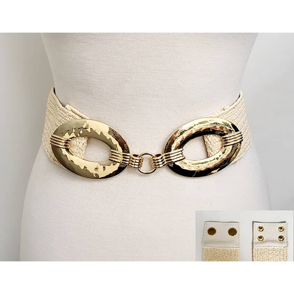 Metal Oval Buckle Accented Elastic Waist Belt