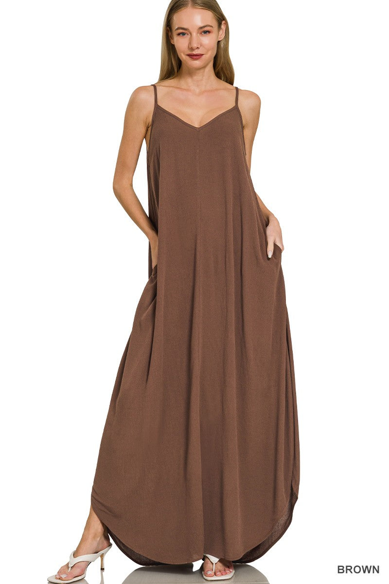 cami maxi dress with pockets V-NECK CAMI MAXI DRESS WITH SIDE POCKETS in DUSTY BLUSH