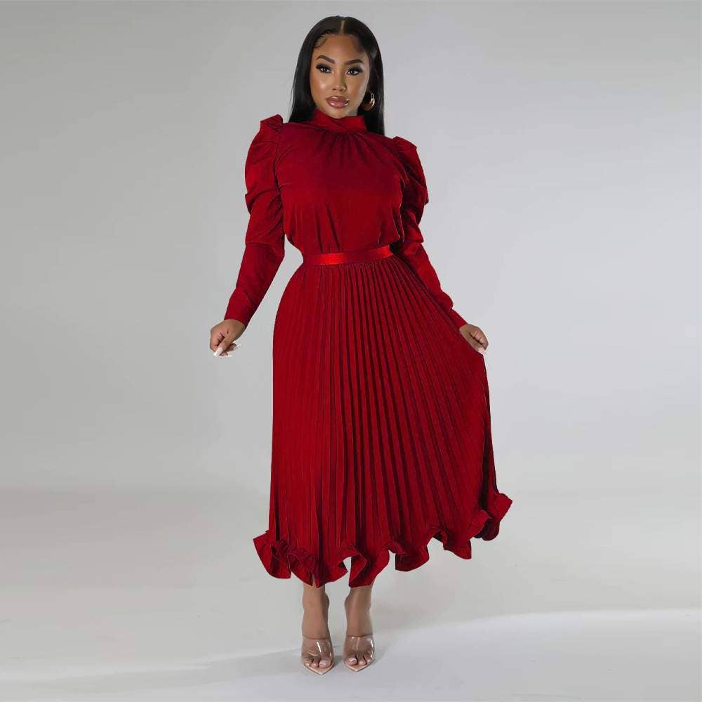 Skirt sets for women mock neck puff long sleeve