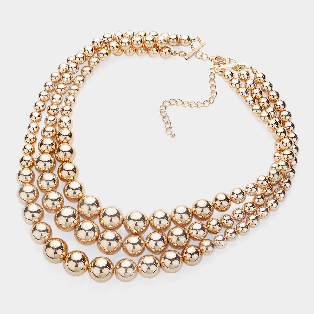 Oversized Triple Layered Metal Ball Statement Necklace