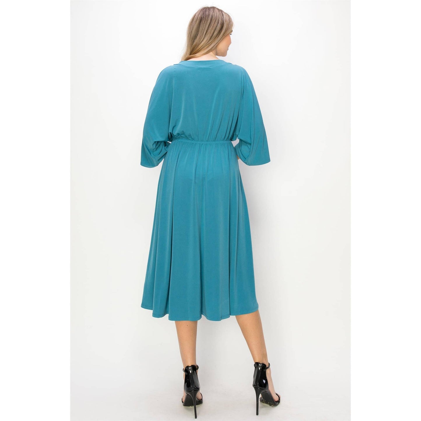 ELEGANT SOLID SURPLICE MIDI DRESS