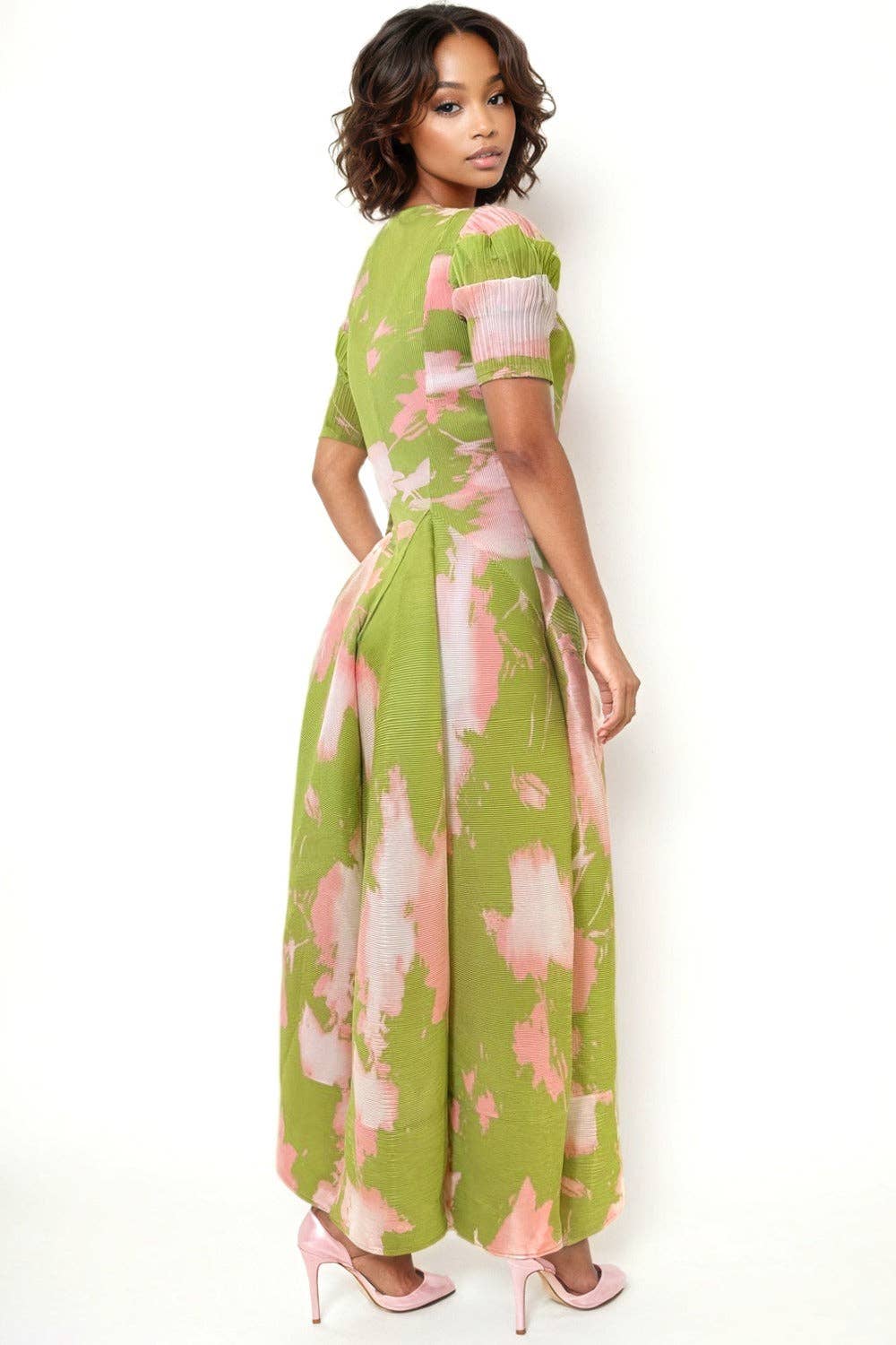N24163 FLARED CRINKLED DRESS