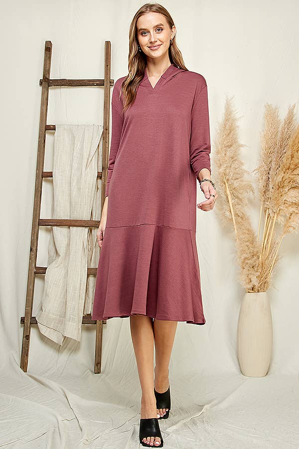 Hoodie Flare Ruffle Hem Midi Dress