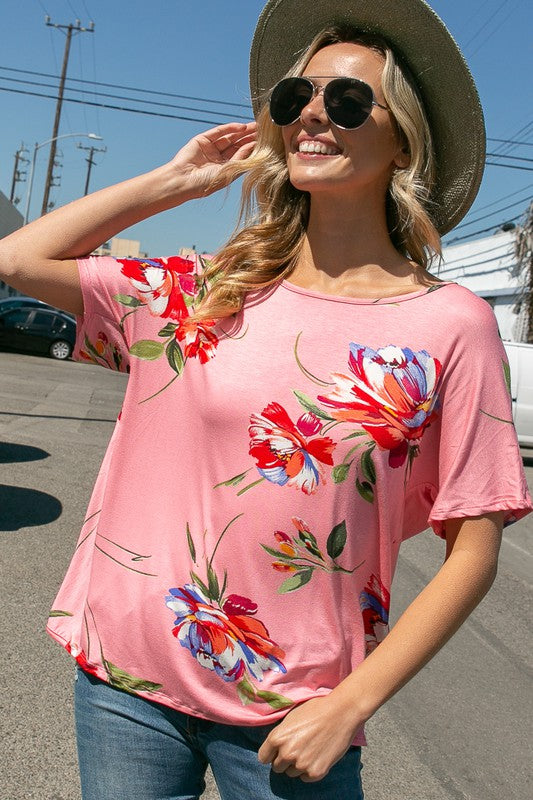 PLUS FLORAL TWIST BACK LOOSE FIT TOP