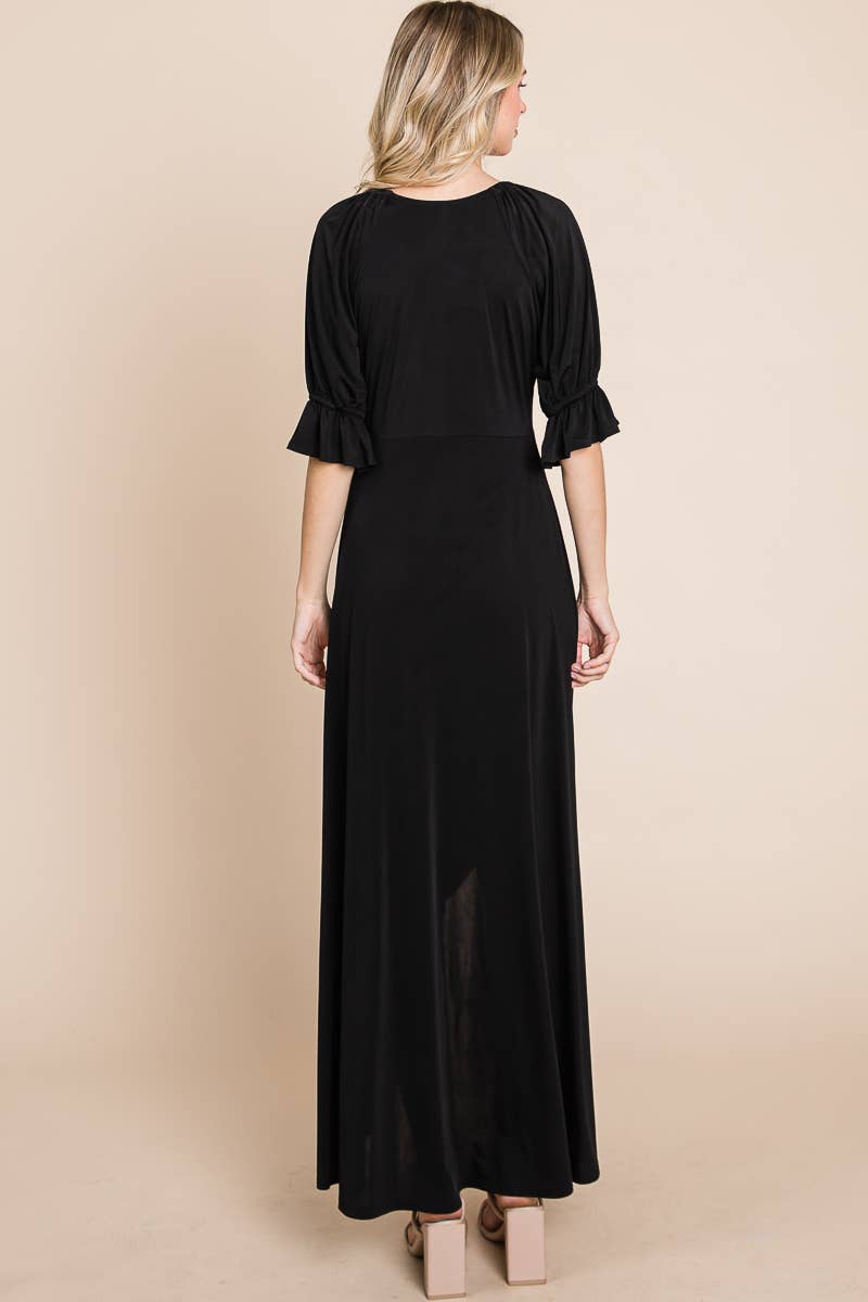 ETD-838 Solid Venezia Faux Wrap Dress