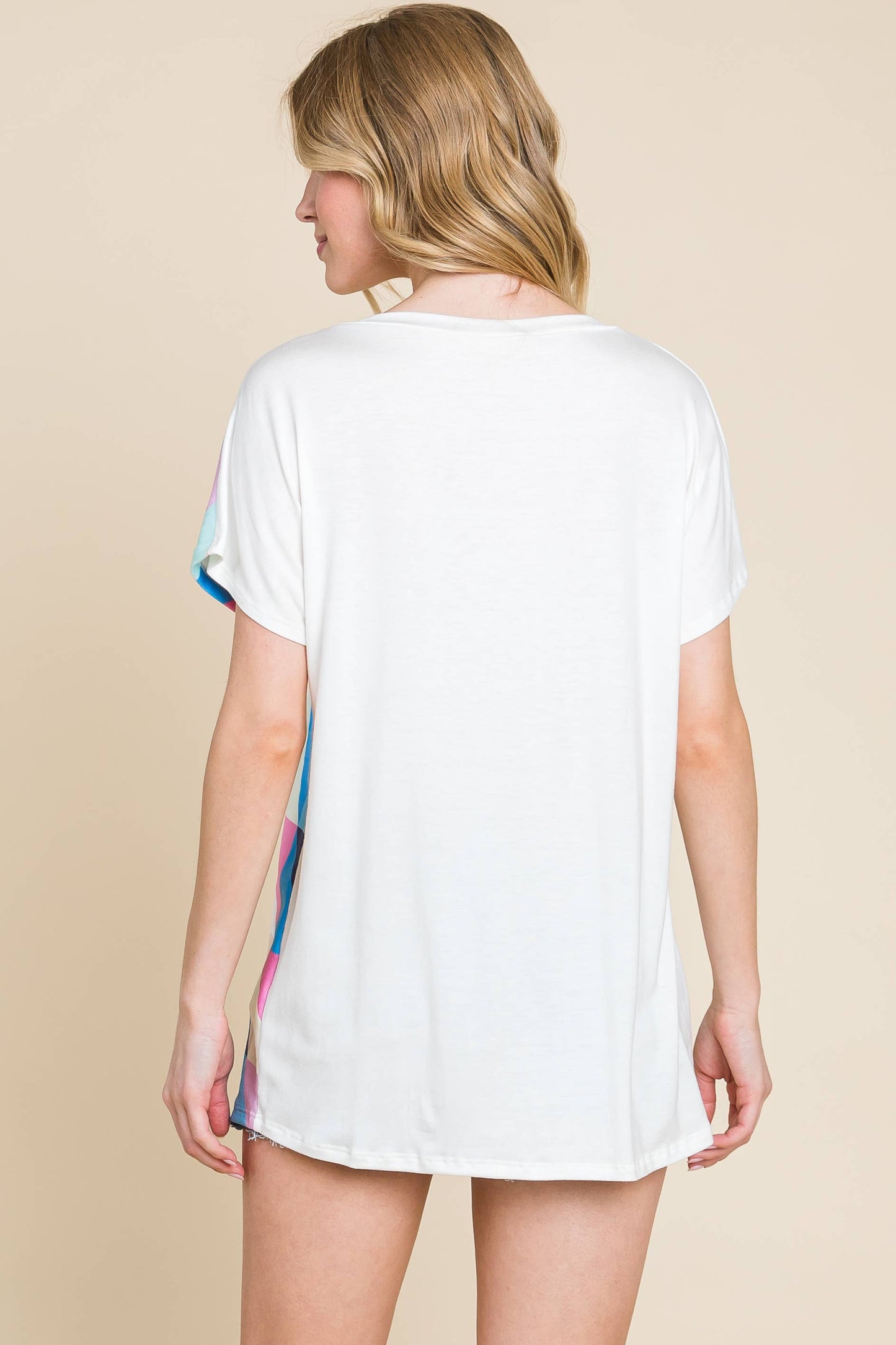 TA2037 Comfy Short Sleeve Color Block Crewneck Tee
