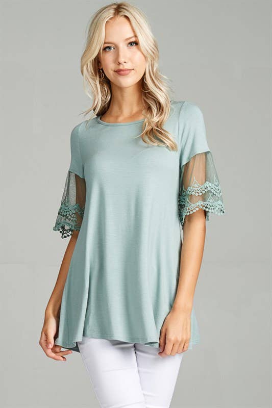 ETK-4105 Lace Sleeve Tunic Jersey Top
