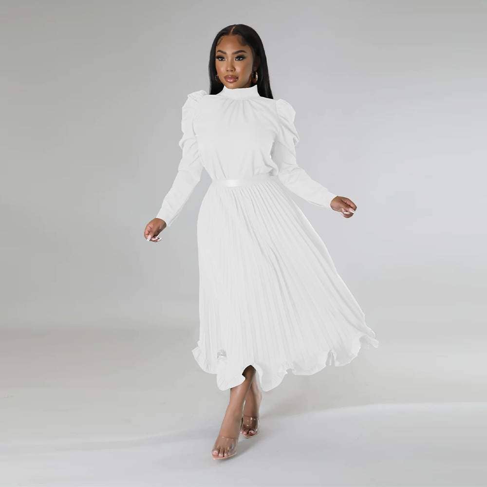 Skirt sets for women mock neck puff long sleeve