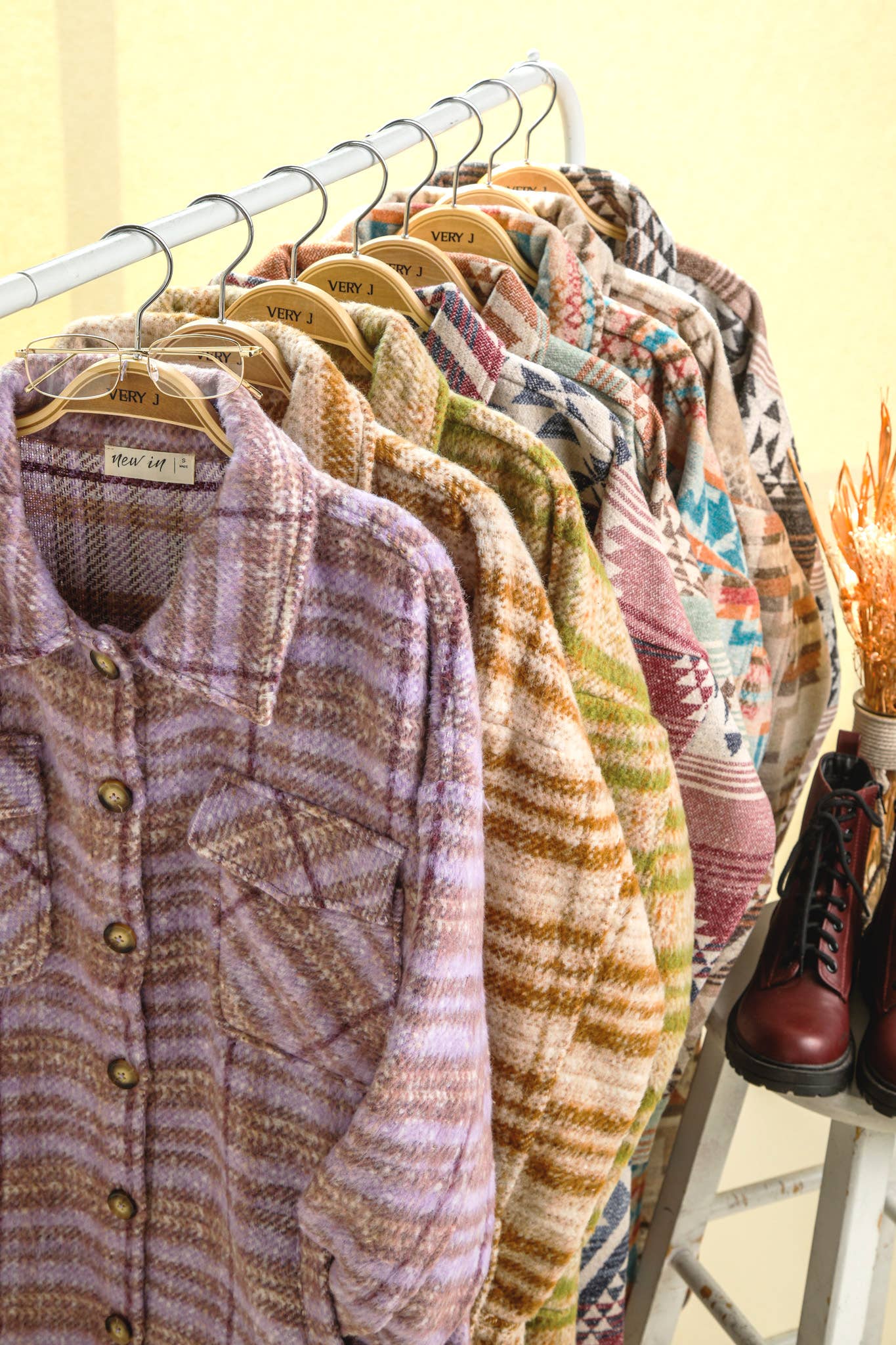 NJ90325-Aztec & Plaid Printed Shacket Jacket Coat
