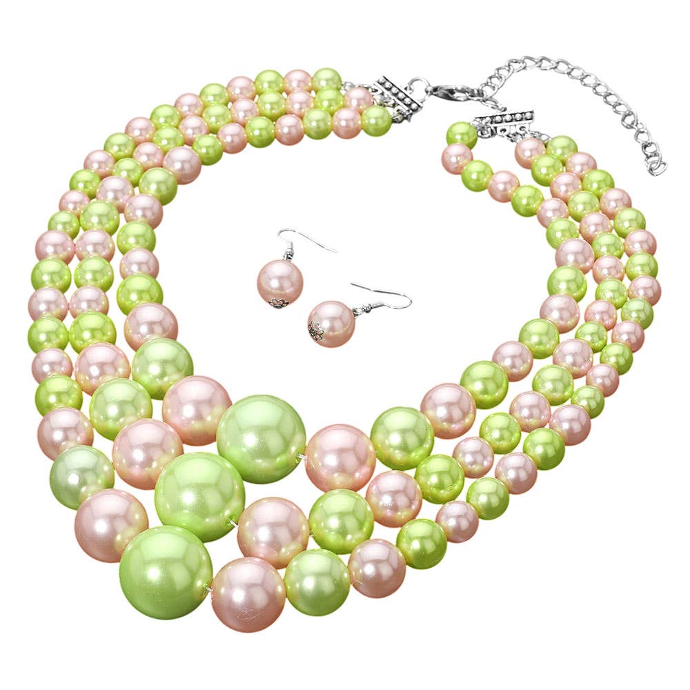 Chunky Pearl Triple Layered Strand Necklace