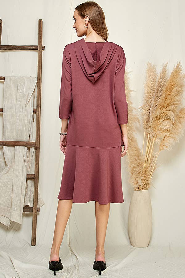Hoodie Flare Ruffle Hem Midi Dress