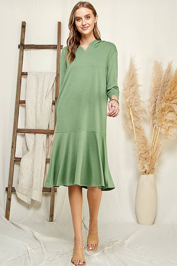 Hoodie Flare Ruffle Hem Midi Dress