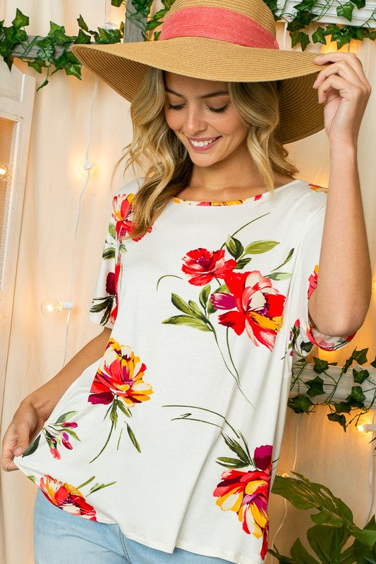 FLORAL TWIST BACK LOOSE FIT TOP