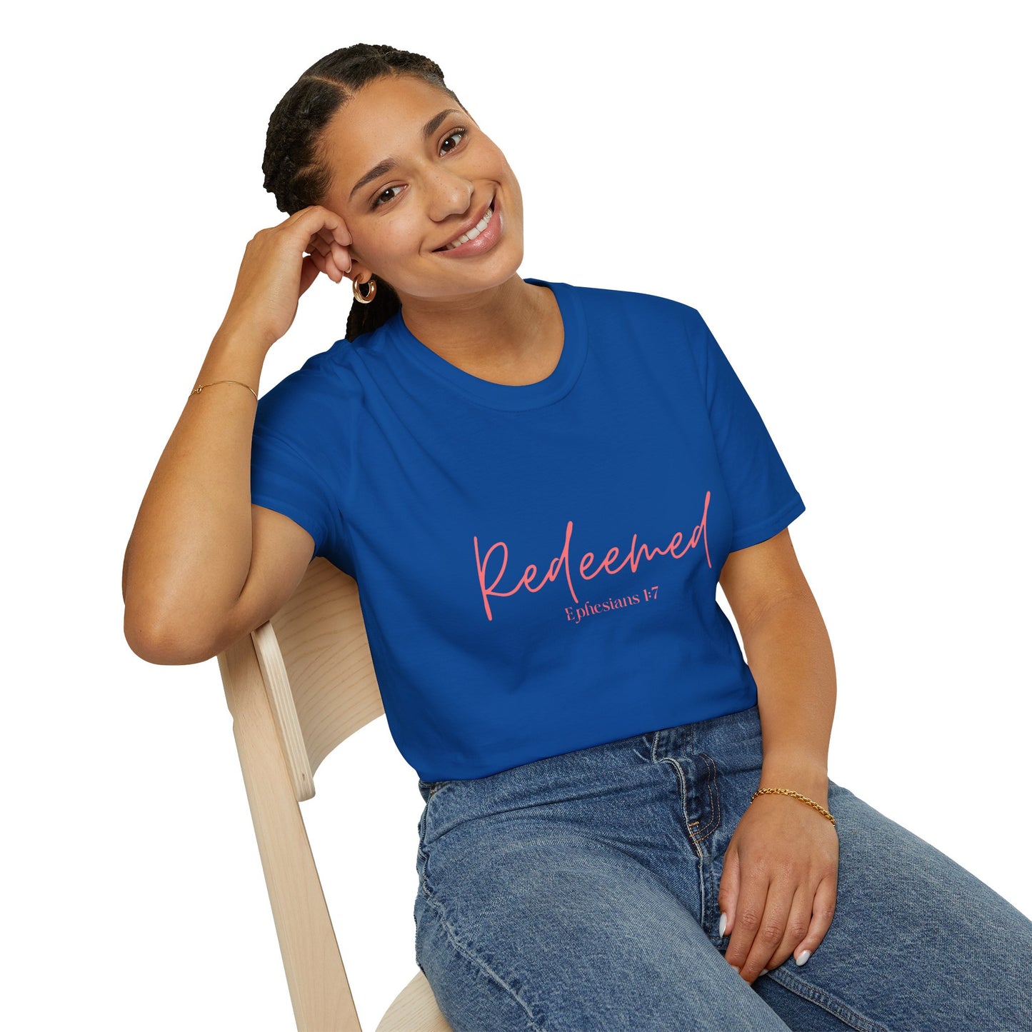 Redeemed, Ephesians 1:7, Unisex Softstyle T-Shirt