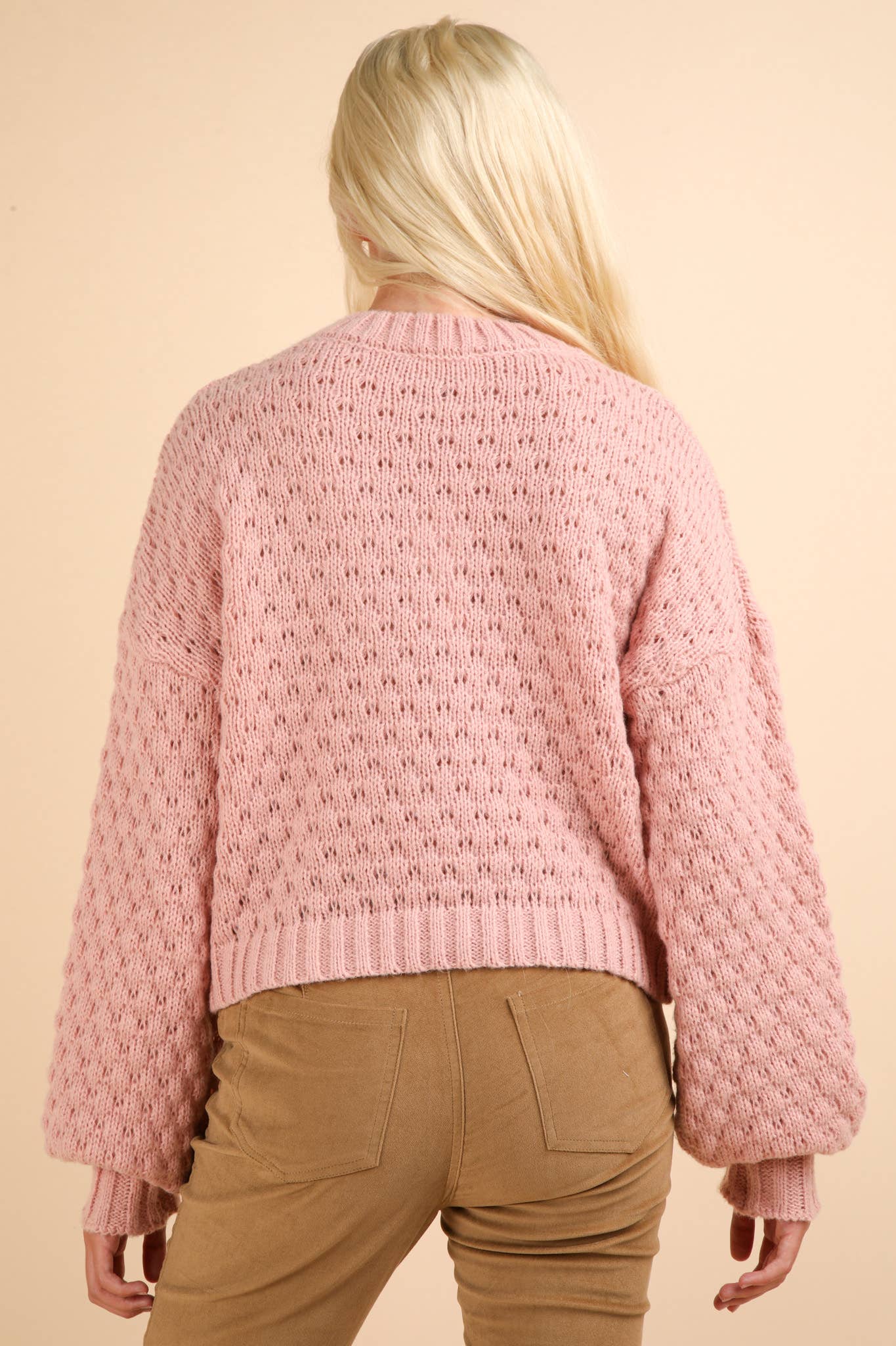 12W3111N-Hand Made Flower Applique Knit Sweater Top