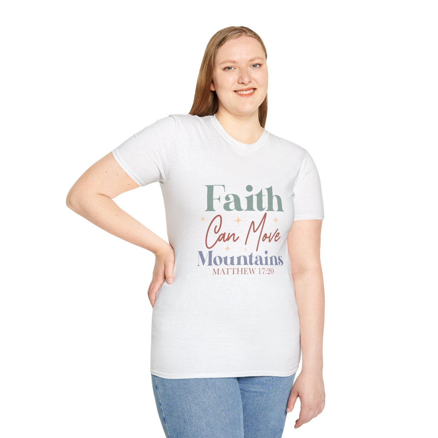 Faith Can Move Mountains, Matthew 17:20, Unisex Softstyle T-Shirt