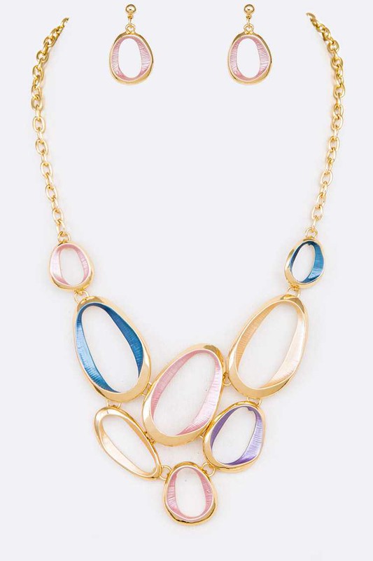 Mix Color Enamel Ring Statement Necklace Set