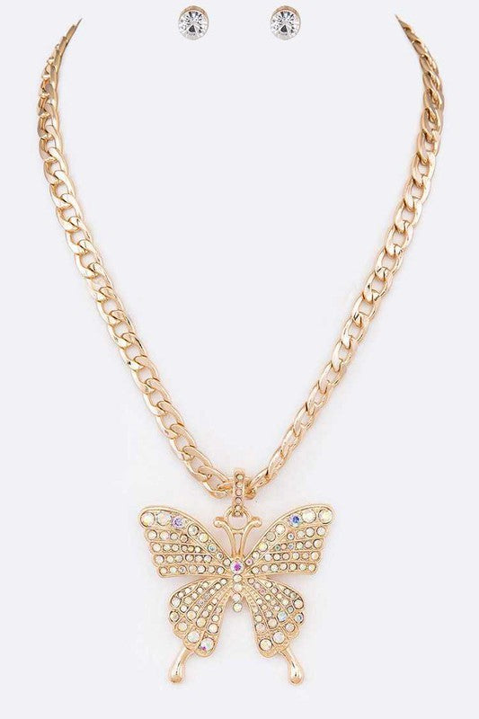 Crystal Butterfly Statement Necklace Set