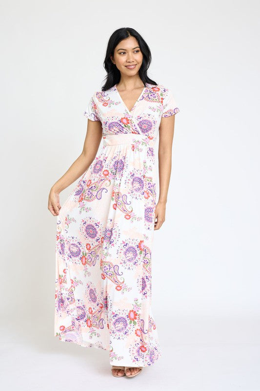 Spring Pattern Surplice Maxi Dress