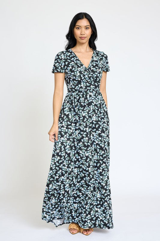 Spring Pattern Surplice Maxi Dress