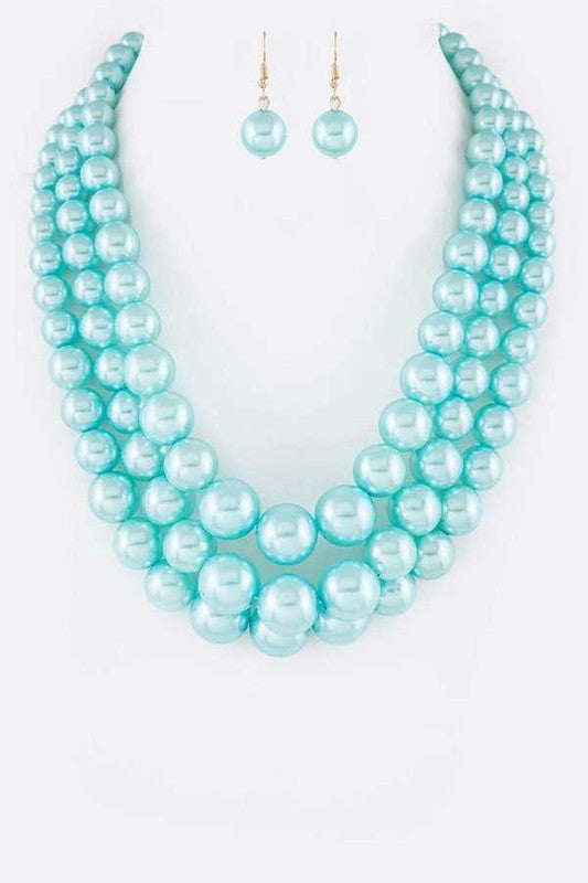 Layer Pearl Statement Necklace Set