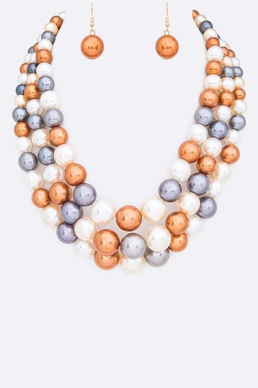 Layer Pearl Statement Necklace Set