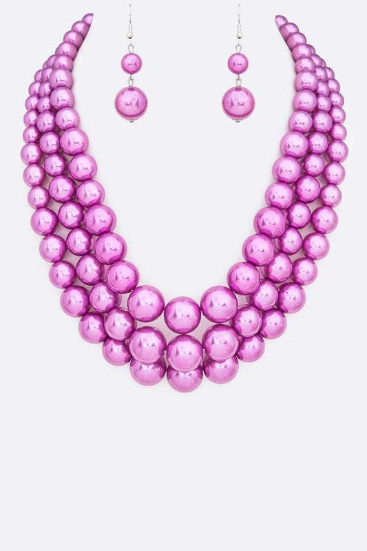 Layer Pearl Statement Necklace Set