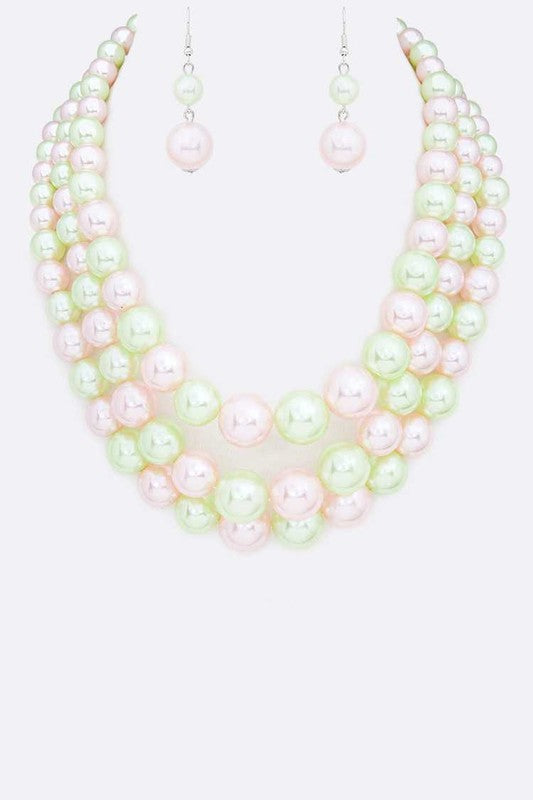 Layer Pearl Statement Necklace Set