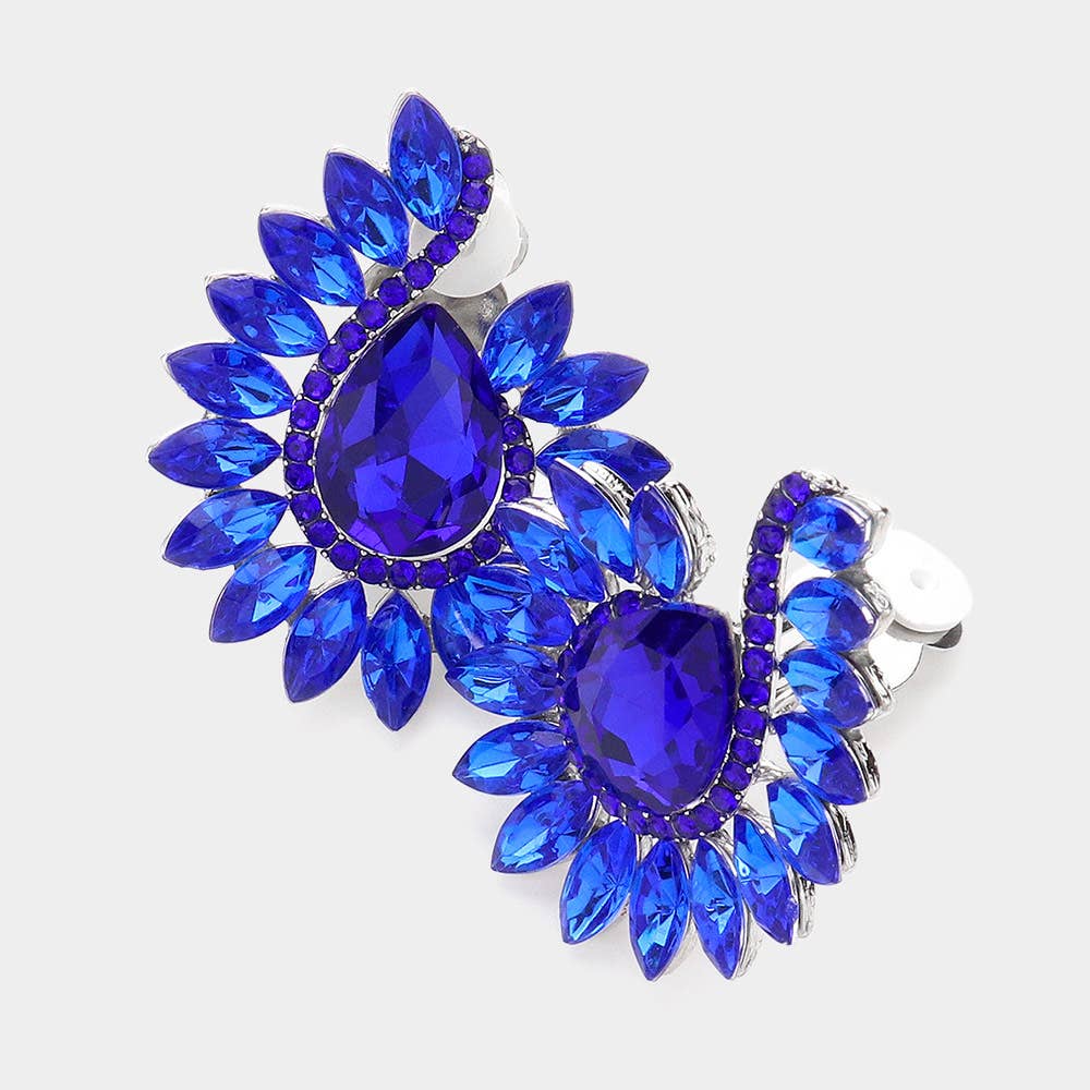 Marquise Stone Teardrop Stone Pointed Clip On Earrings