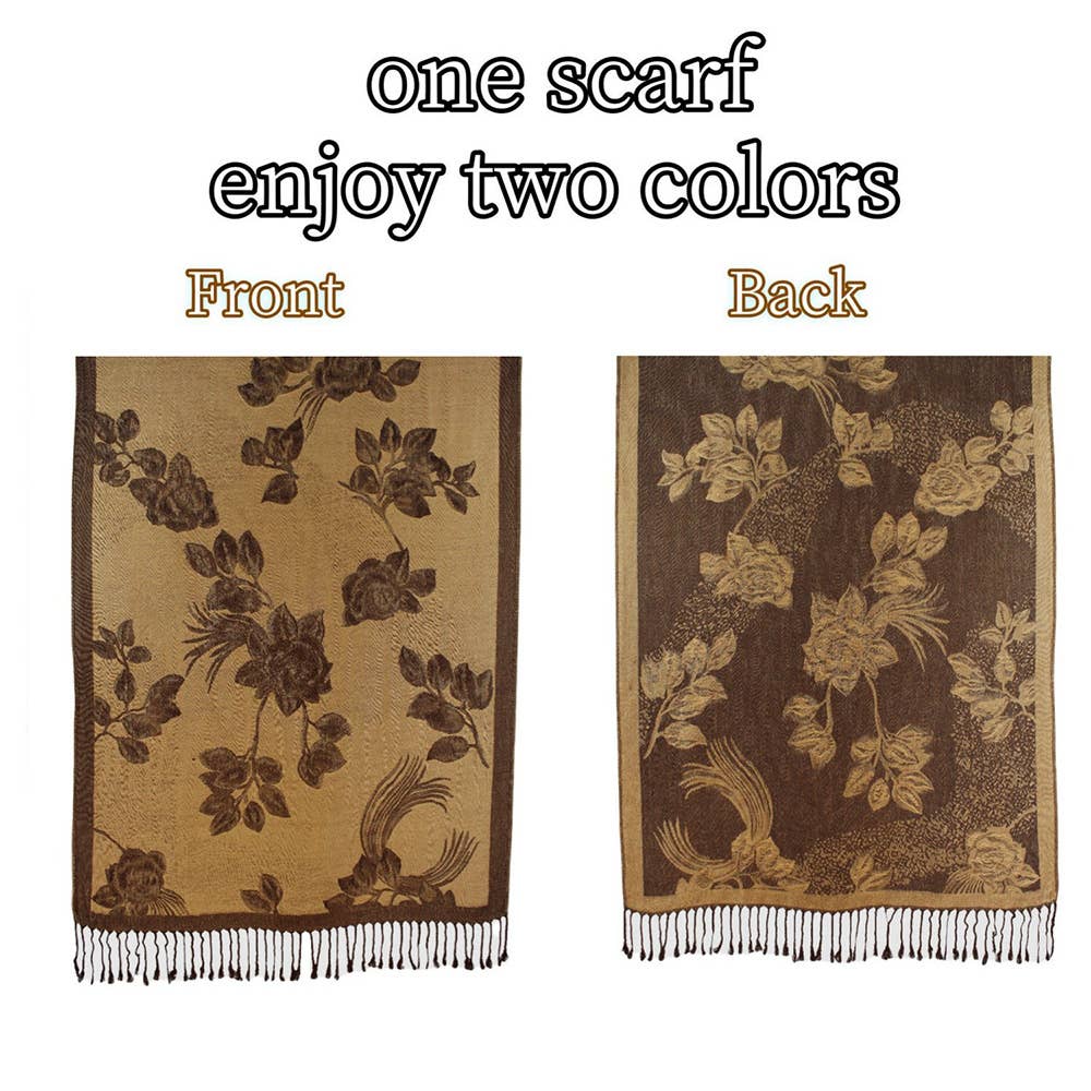 Rose Floral Pashmina Reversible Scarf Shawl