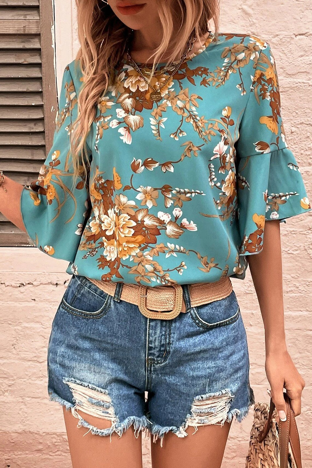 Printed Round Neck Half Sleeve Blouse