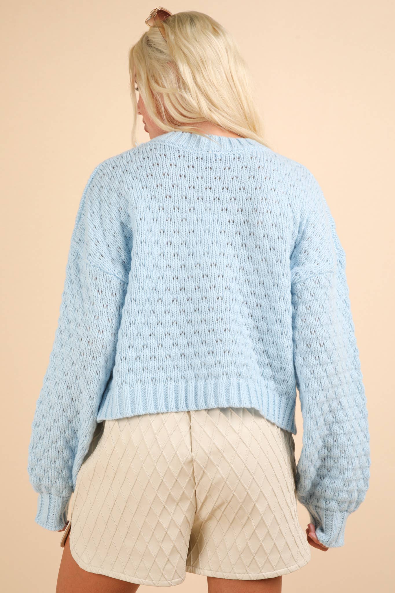 12W3111N-Hand Made Flower Applique Knit Sweater Top