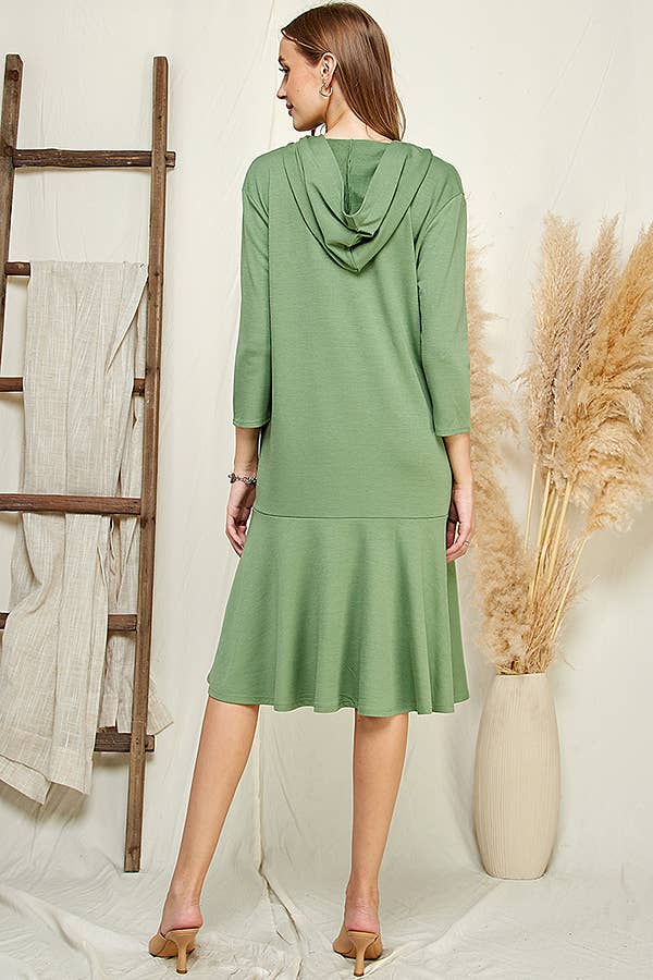 Hoodie Flare Ruffle Hem Midi Dress