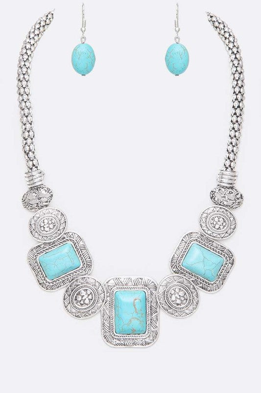 Square Stone Necklace Set