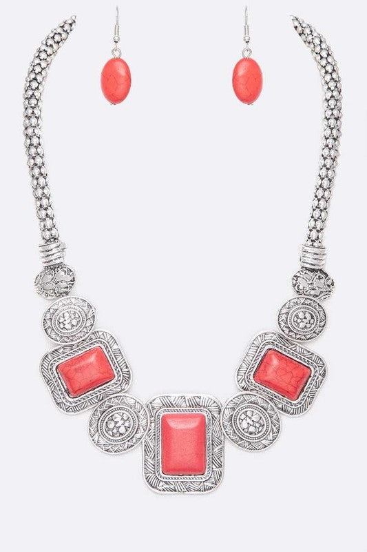 Square Stone Necklace Set