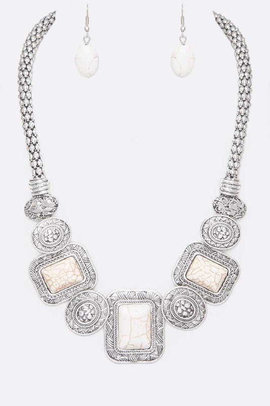 Square Stone Necklace Set